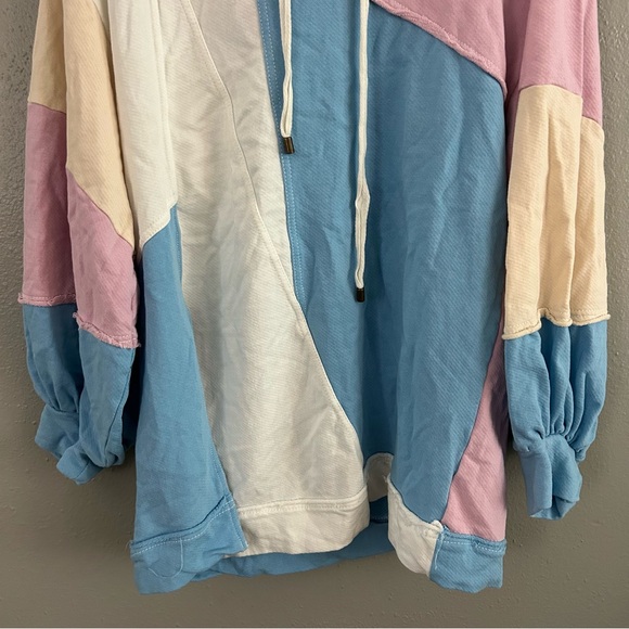 Anthropologie Pilcro Oversized Pastel Colorblock Patchwork Hoodie Sweatshirt S - Picture 6 of 12